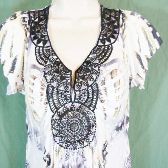 Apt 9 Dress Sz Small Geometric V Neck Beaded Midi - Picture 4 of 12